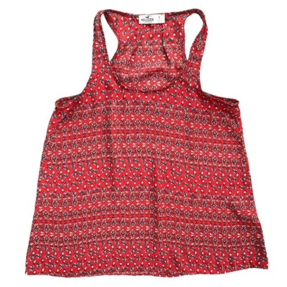 Y2K VTG Hollister California Tank Top Small Red Floral Print‎ Sleeveless Summer